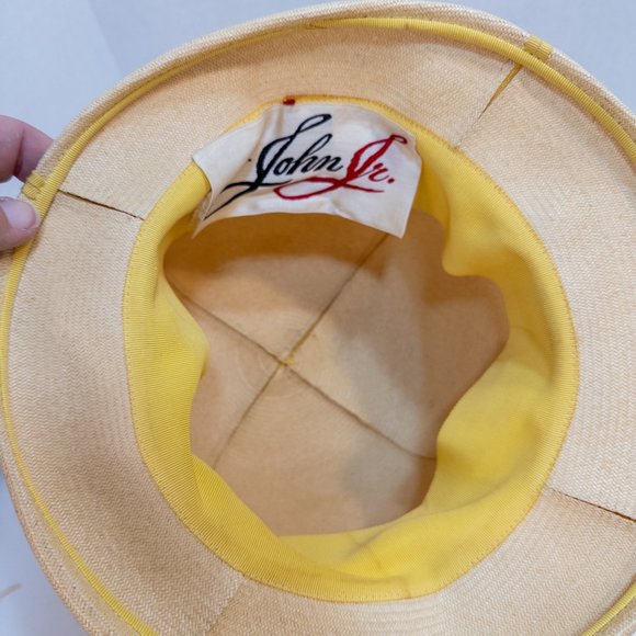 Vintage Mr. John Jr Bubble Hat Straw Yellow Ribbon Tall Mod - Picture 5 of 10